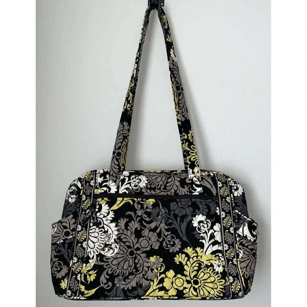 Vera‎ Bradley Diaper Bag Overnight Bag Black/Yellow Floral Large